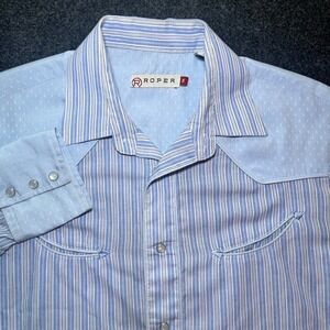 Roper Western Snap Shirt Womens M Blue Striped Excellent Long Sleeve Pearl Snap